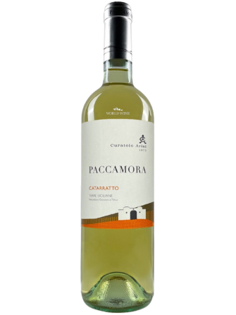 Kvalitní bílé víno Curatolo Arini Paccamora Catarratto s chutí broskve, bylin, květin a ovoce